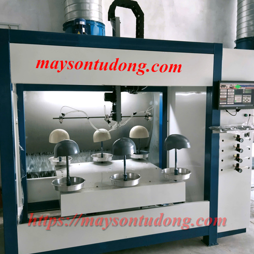Máy sơn 3 súng sơn nón bảo hiểm tự động – Giải pháp tối ưu cho sản xuất hiện đại