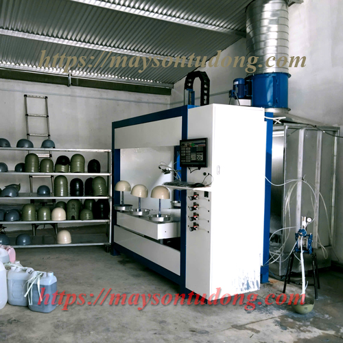 Máy sơn 3 súng sơn nón bảo hiểm tự động – Giải pháp tối ưu cho sản xuất hiện đại