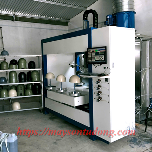 Máy sơn 3 súng sơn nón bảo hiểm tự động – Giải pháp tối ưu cho sản xuất hiện đại