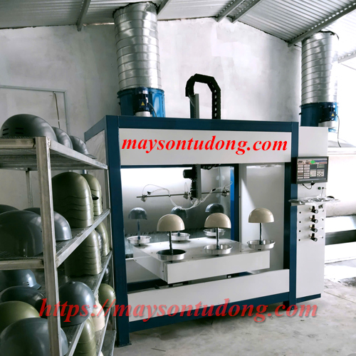 Máy sơn 3 súng sơn nón bảo hiểm tự động – Giải pháp tối ưu cho sản xuất hiện đại