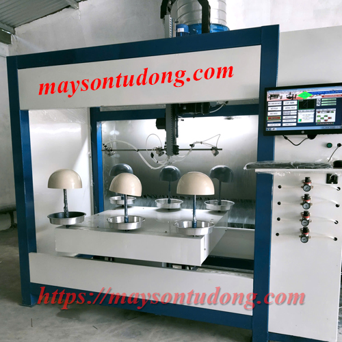 Máy sơn 3 súng sơn nón bảo hiểm tự động – Giải pháp tối ưu cho sản xuất hiện đại